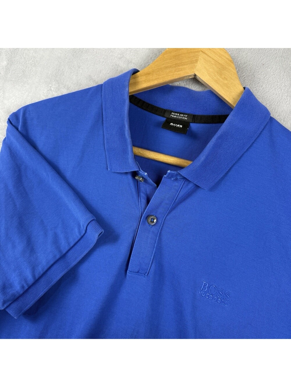 BOSS Hugo Boss Men’s Blue Pima Cotton Regular Fit Short Sleeve Polo Shirt Preppy